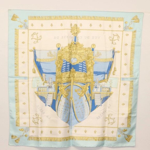 HERMES Carre 90 Scarf ""VUE DU CARROSSE DE LA GALERE LA REALE"" Silk Auth BA6484 - Picture 15 of 15